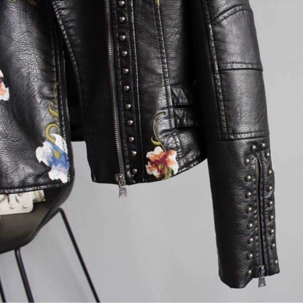 Vigoss Embroidered Floral Leather Jacket, Small, Black/Multi NWOT - Picture 5 of 12